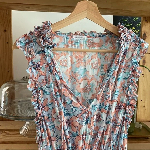 Poupette St. Barth Aqua Dalia Floral Print Triny Smocked Mini Sundress - Picture 9 of 16